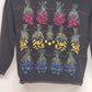 Cullinane Black Silk Blend Sweater L Floral Embroidery Shoulder Pads Vintage