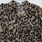 Xtaren Women's Leopard Print Sheer Pleated Mini Shirt Dress Long Sleeve Small