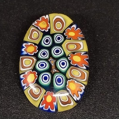 Oval Murano Glass Style Circles Multicolor Floral & Circles Brooch Lapel Pin