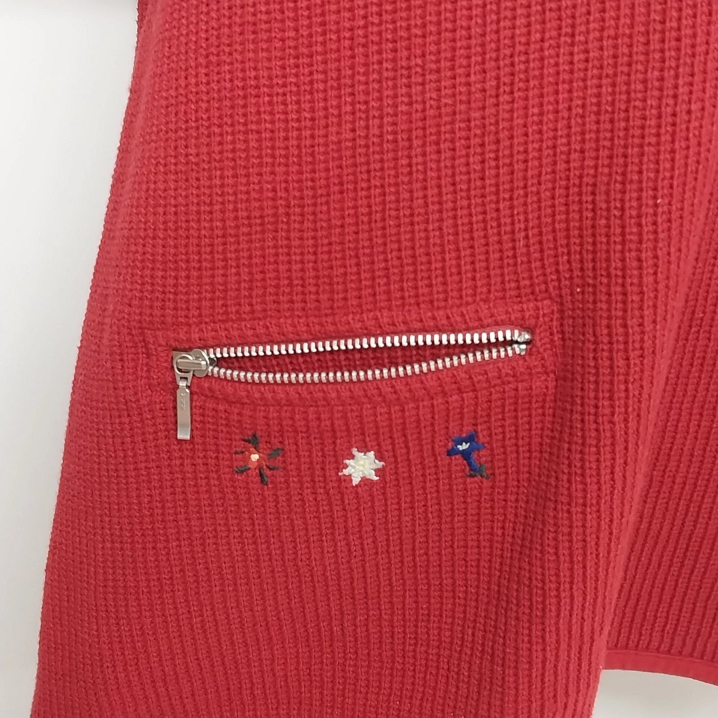 Hammerschmid Womens Red Cotton Knit Quarter Zip Short Sleeve Collared Top Size L