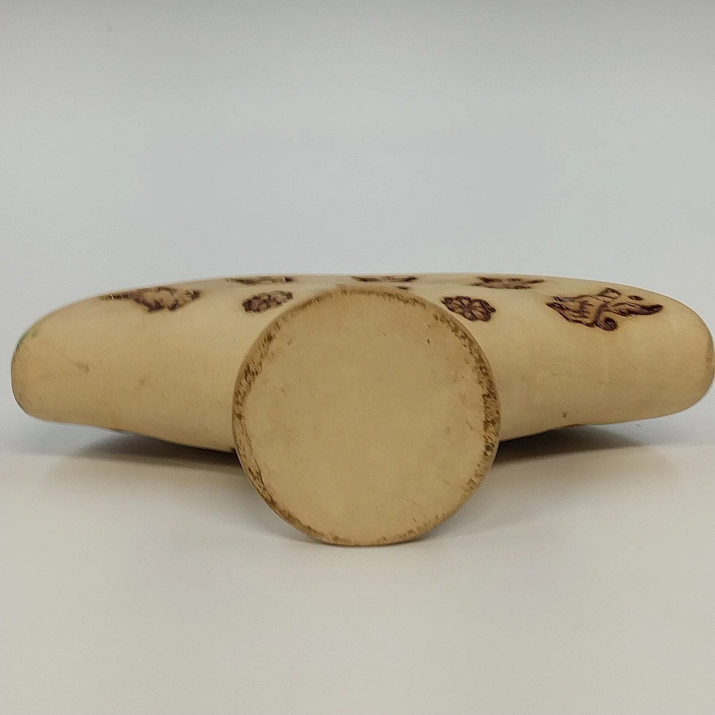 Pottery Napkin Holder Flying Winged Dog Motif Beige Brown Fan Shape 6.5" Repair