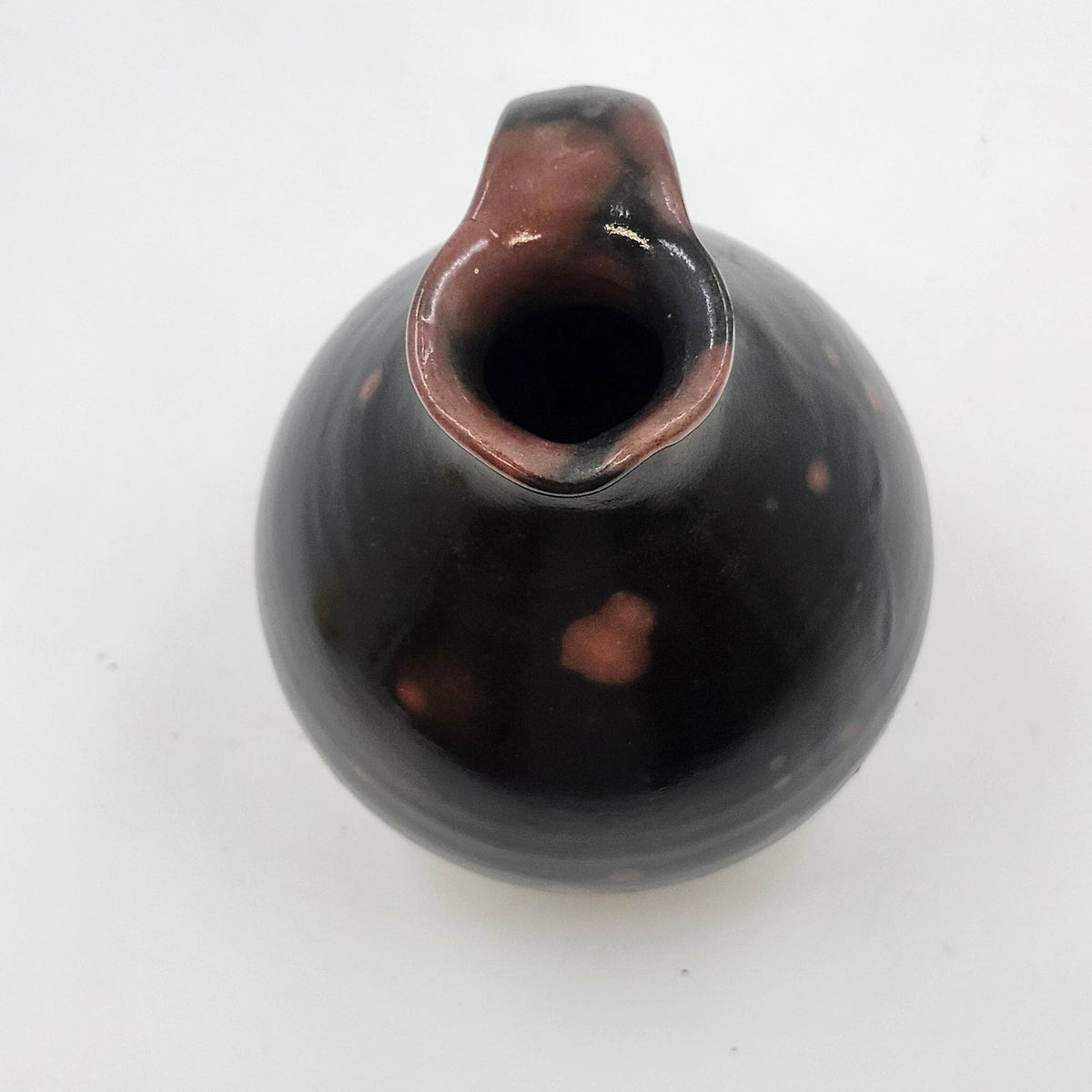 Redware Pottery Pitcher Dark Mottled Glaze 5.5" Tall Antique Style Unmarked