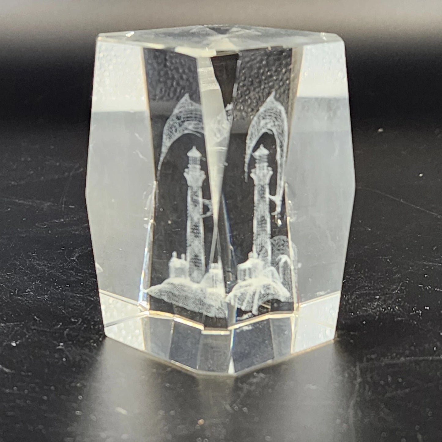 3D Laser Etched Crystal Paperweight Lighthouse Leaping Marlin