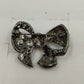 Silver Tone Black & Clear Faceted Rhinestones Bow Ribbon Design Brooch/Pin