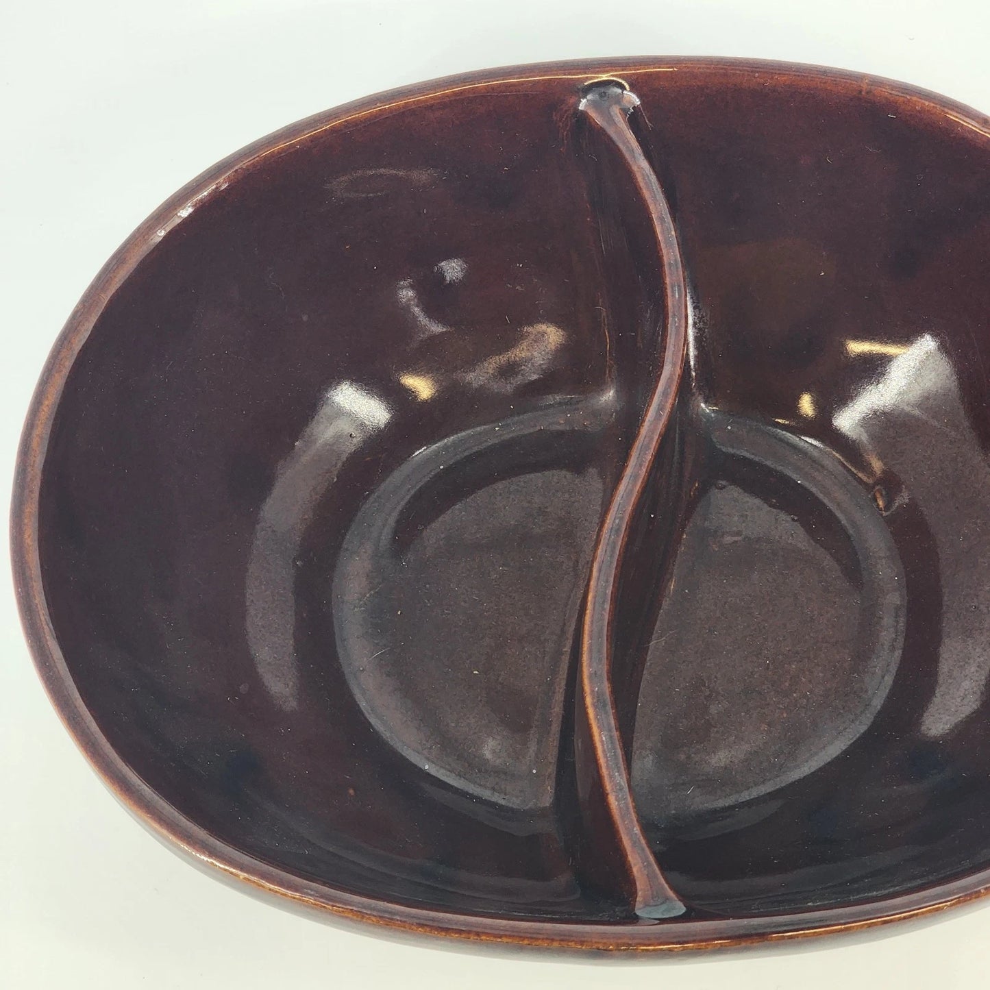 Marcrest Daisy Dot Divided Serving Bowl Brown 8"x10" Stoneware Oven Proof USA