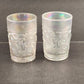 2 Imperial Robin Bird Tumblers Icy White Iridescent Carnival Glass Embossed 8 oz