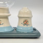 Floral Ceramic Salt Pepper Shakers Candle Holder Tray Set Cottage Taiwan Vintage