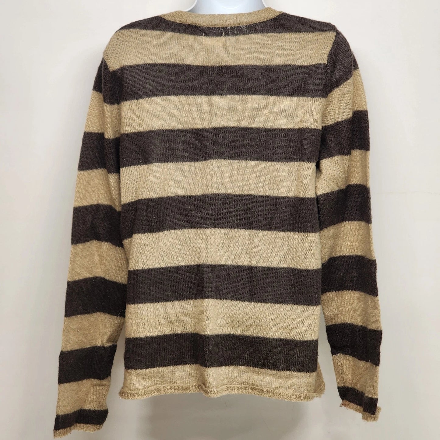 La Redoute Essentiels Striped Sweater Size 14/16 Beige Brown Button Front Macau