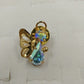 Gold Tone Angel Brooch & Lapel Pin Set Faux Pearl & Rhinestone Holiday Jewelry
