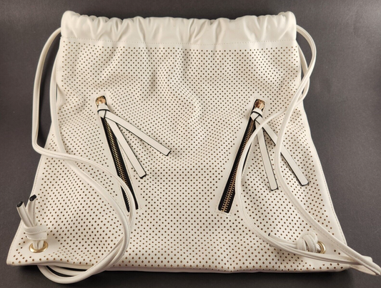 ALDO 15" White and Black Drawstring Backpack Zipper Pockets Drawstring Closure