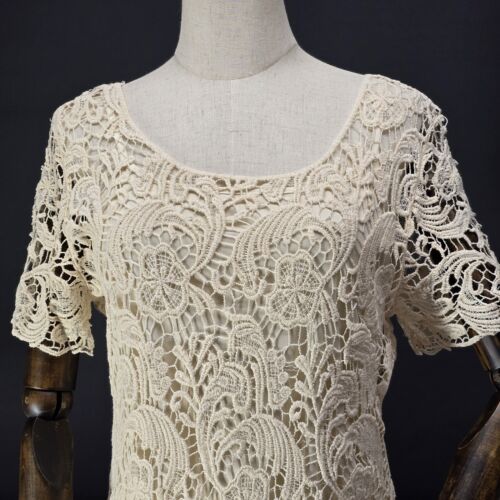 Adiva Crochet Blouse Top Size Large Beige Matching Camisole Scoop Neck New w Tag