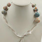 Multicolor Fabric Covered Beaded Boho Necklace Adjustable Satin Ribbon Tie