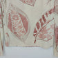 Womyn Cream Pink Botanical Leaf Print Top Women's XS Stretch Knit Long Sleeve