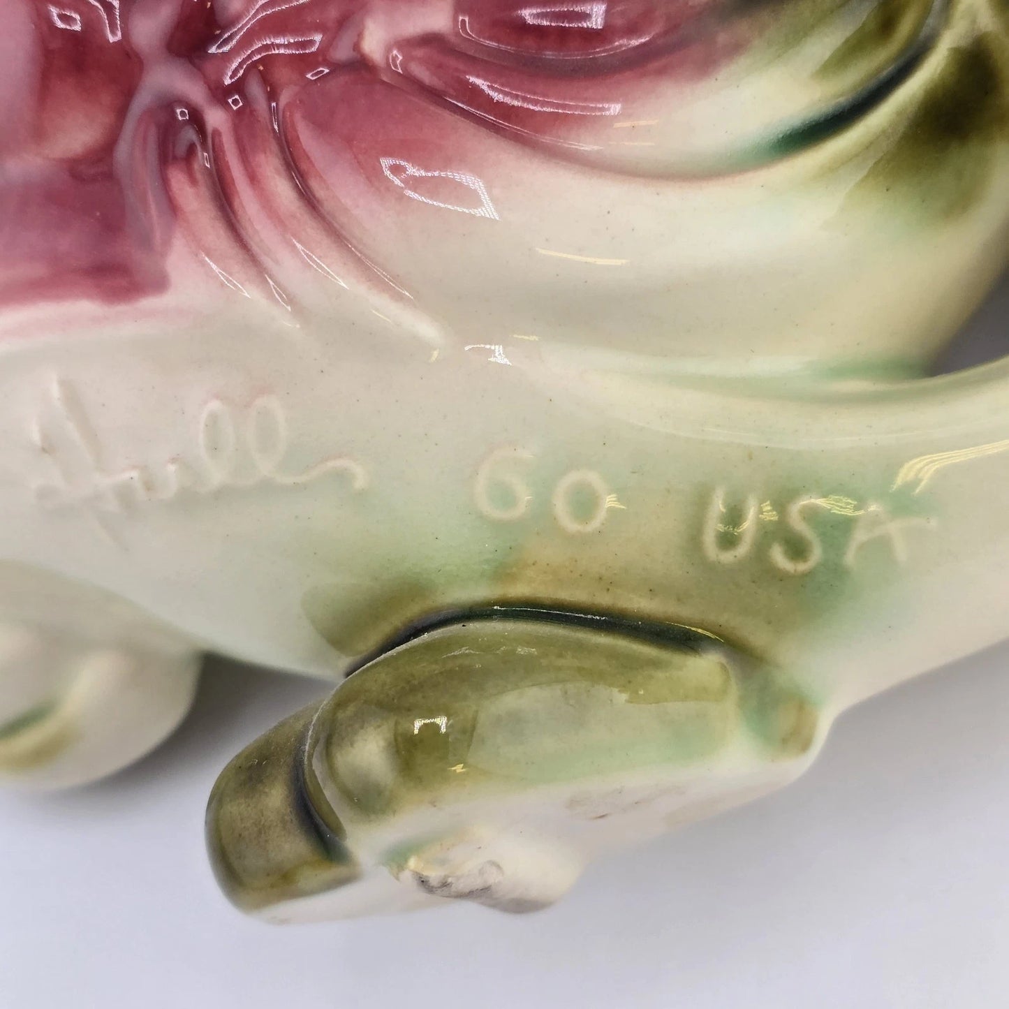 Hull Pottery #60 Planter Parrot Bird Flower Cart Pink Green Ceramic USA MCM