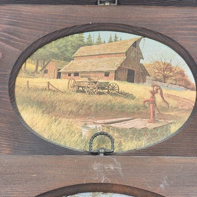 Set of 3 Old Country Farm Pictures Rustic Farmhouse Wall Art Mounted on Wood 12.5"x10.5"
