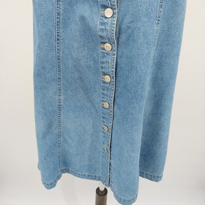 Cherokee Denim Mini Dress L Button Front Sleeveless Skater Blue