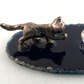 Pewter Cats Crystal Ball on Agate Geode Blue Figurine Natural Stone 2.75"