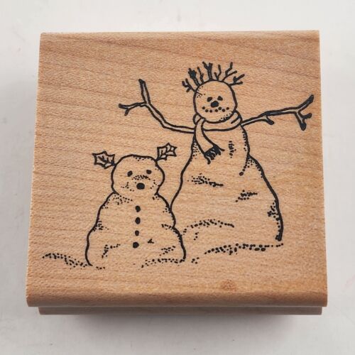 Lot of 4 Snowmen Christmas & Holiday Themed Wooden Mounted Rubber Stamps Vintage