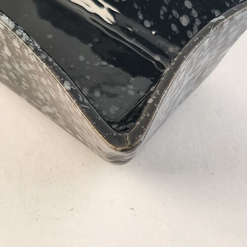 Black and White Speckled Rectangular Planter Vase Glazed Made in the USA Chipped