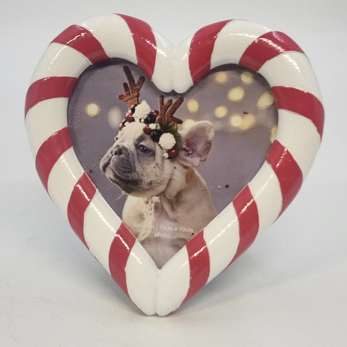 Isaac Jacobs Heart Photo Frame 5" Candy Cane Red White Christmas Holiday China