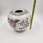 Large Macau Ginger Jar Vase 8"x9.5" Hand Painted Pink Blue Floral White VTG