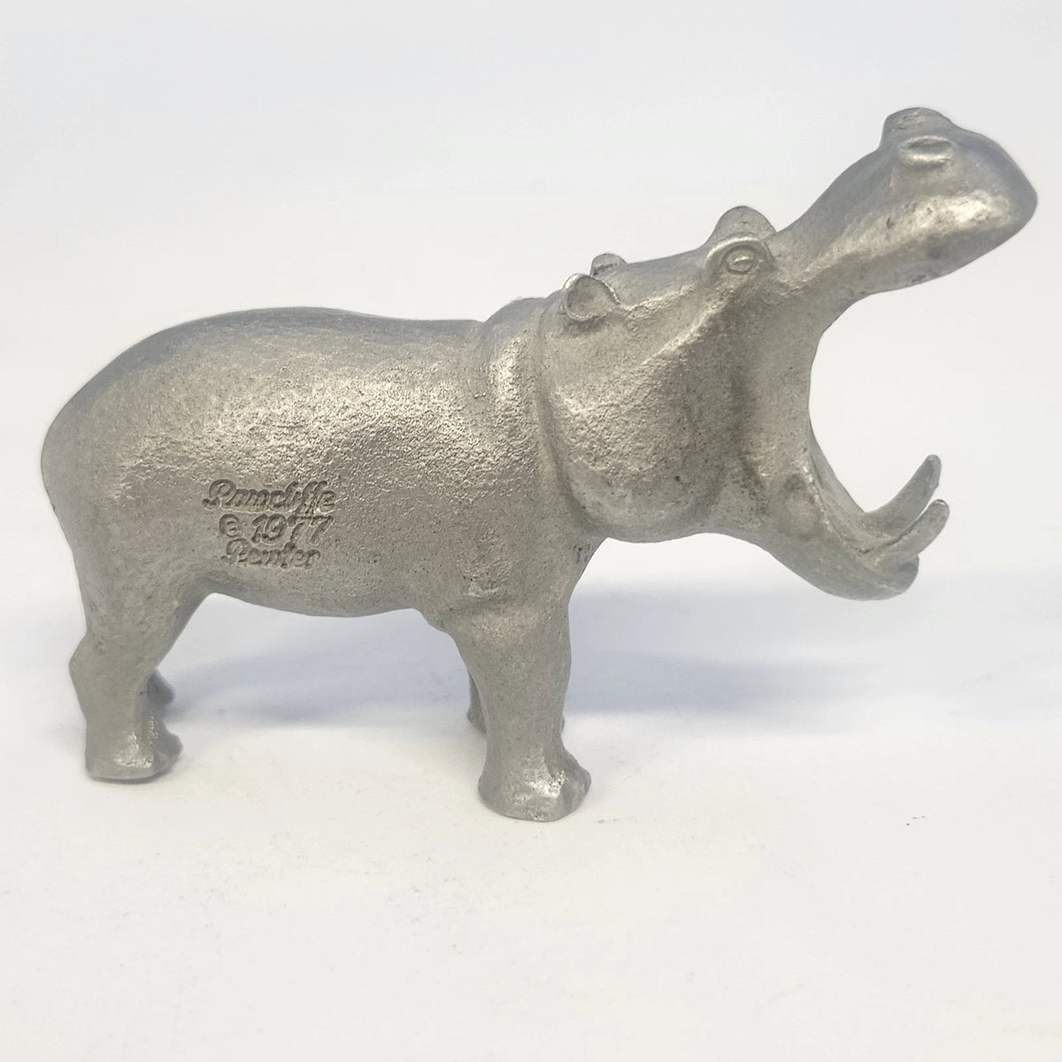 Rawcliffe Pewter Hippopotamus Figurine 2.5" Animal Collectible 1977 Vintage