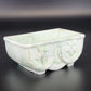 Akro Agate Slag Glass Planter Green White Marble Daffodil Floral Dish 1940's Vtg