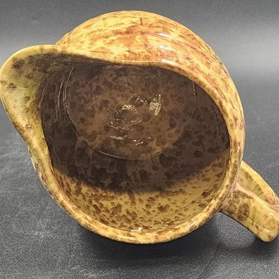 Beige & Brown Ceramic Spongeware Pitcher Morton Pottery Vintage Barrell Style