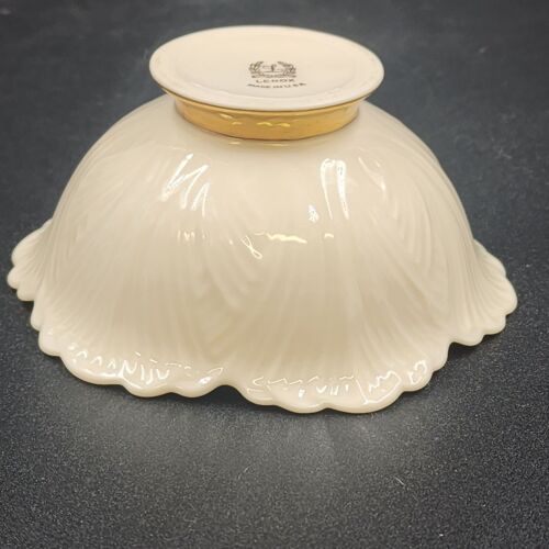 Lenox USA Trinket Dish Cabbage Leaf Footed 4.5" Bowl Cream with Gold Base