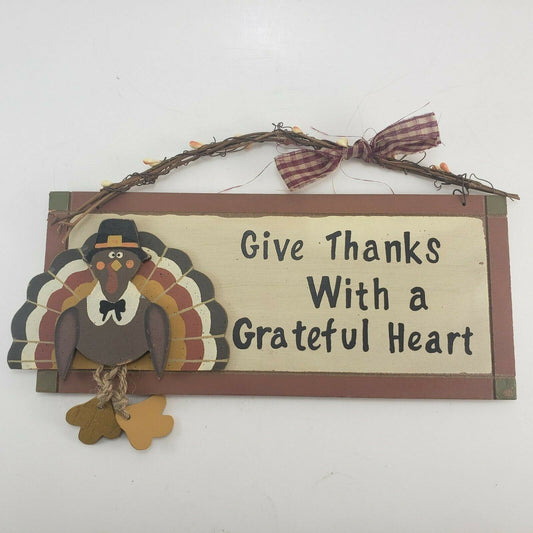 Give Thanks With a Grateful Heart Hanging Wood Fall/Thanksgiving Decor Sign 12"