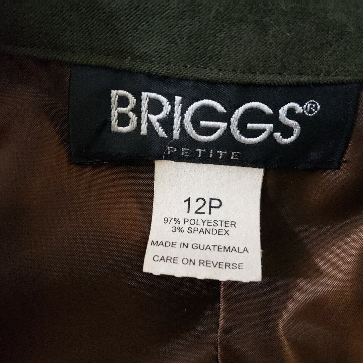 Briggs Womens 12-P Soft Olive Polyester Button Up Blazer Jacket Shoulder Pads