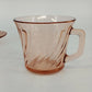Fortecrisa Pink Swirl Ribbed Glass Cup & Saucer Set MCM Tableware Mexico Vtg