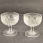 2 Jeanette Glass Iris & Herringbone Clear Stemmed Sherbet or Dessert Bowls