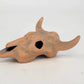 Handcrafted Ceramic Steer Skull 4" Orange Blue Glaze Bull Horns Folk Figurine