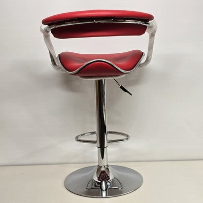Red Adjustable Height Vinyl Bar Stool with Arms Chrome Footrest Pneumatic NOS
