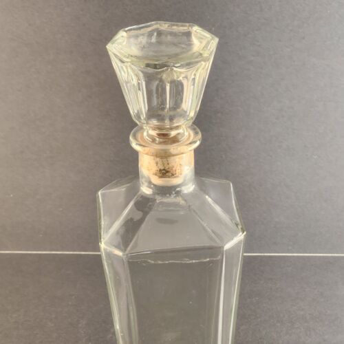 Prop Whiskey Decanter Clear Glass Bottle w Corked Stopper 12” Tall Stopper Stuck