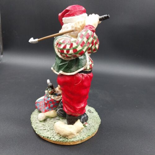 Santa Claus Golf Player Playing Through Christmas Figurine Multicolor Resin 10"