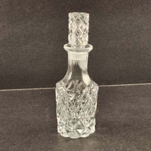 Edwardian Clear Pressed Glass Perfume Cologne Bottle Antique Apothecary Lid 6.3"