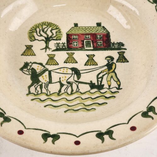 Poppytrail Homestead Provincial Rim Cereal Bowl 8.5" Metlox Tan Colonial Scene