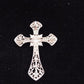 Silvertone Iridescent Rhinestone Filigree Cross Brooch Pendant Religious Jewelry