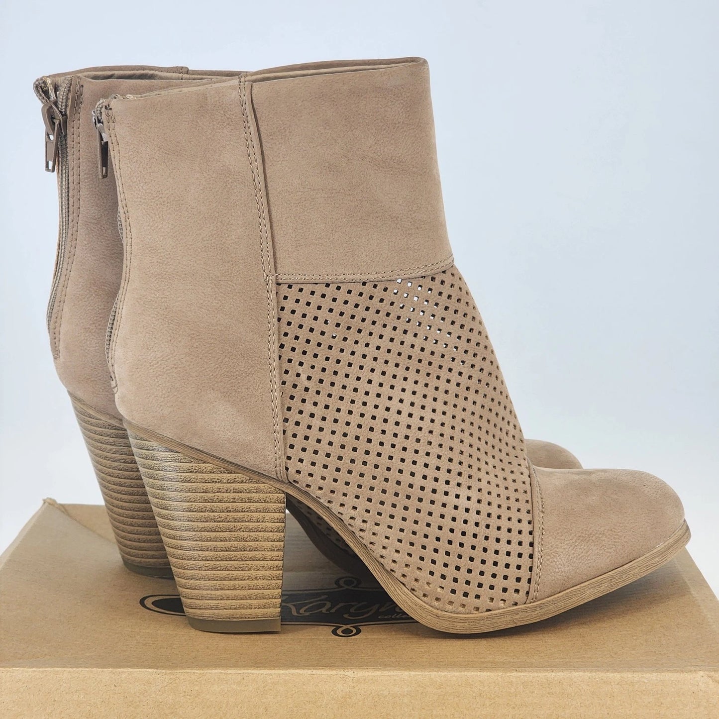 Karyn’s Collection Ankle Boots Womens 8 Brown Block Heel Zip Faux Leather Bootie