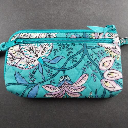 Wristlet Block Wallet Zip Vera Bradley Peacock Garden Blue Wrist Strap 7.5 RFID