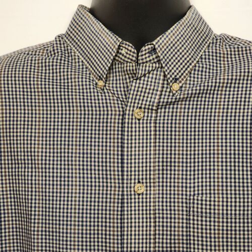 David Taylor Men’s Long Sleeve Navy Blue And White Plaid Button Down Shirt
