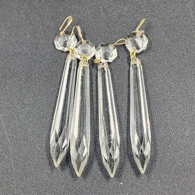 4 Icicle Spear Crystal Faceted Glass Prisms 3" L & Octagon Accent Wire Connector
