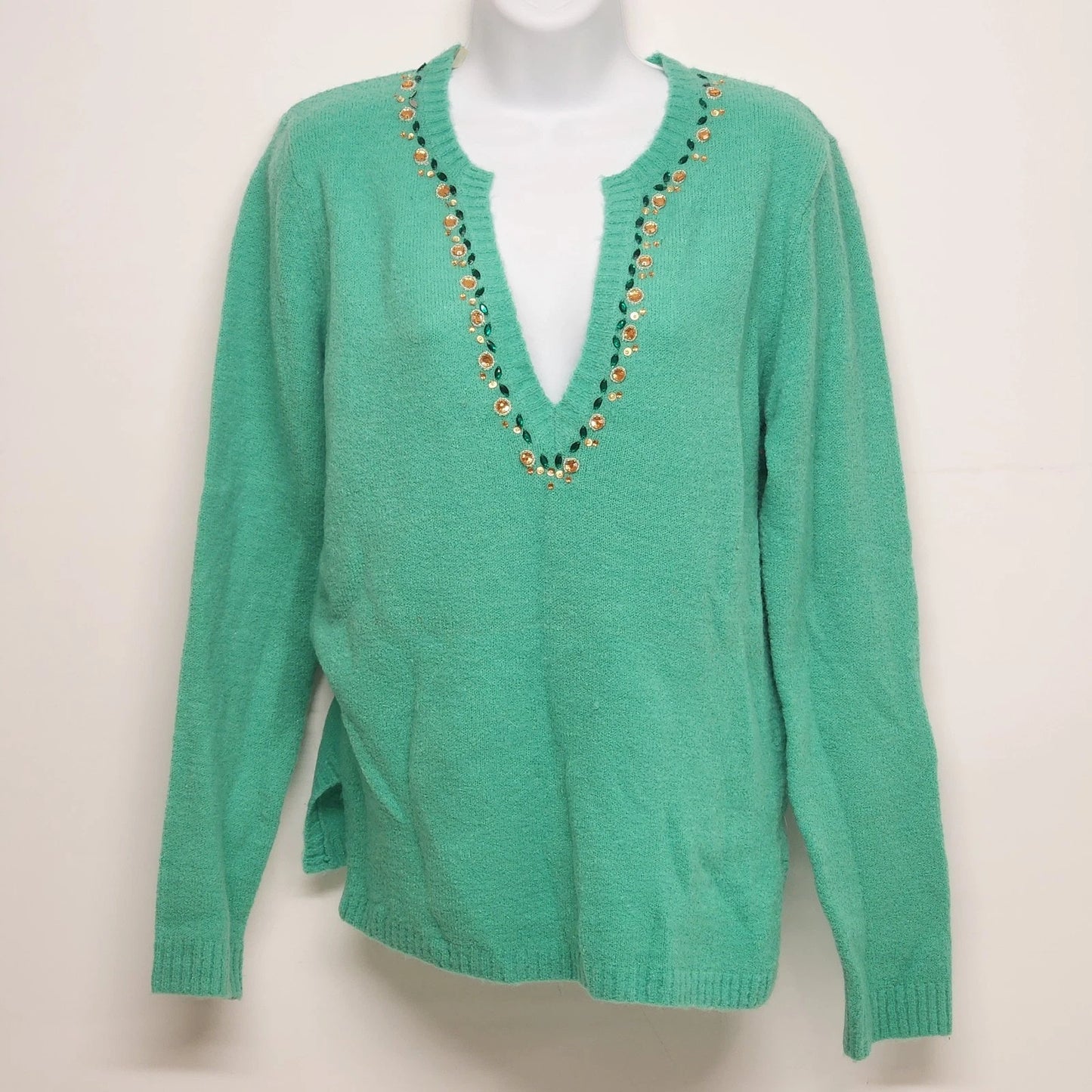 Life Energy Intelligence Teal V Neck Sweater XL Soft Knit