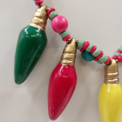 Wood and Acrylic Multicolor Conical Beaded Hook Christmas Holiday Necklace 14"