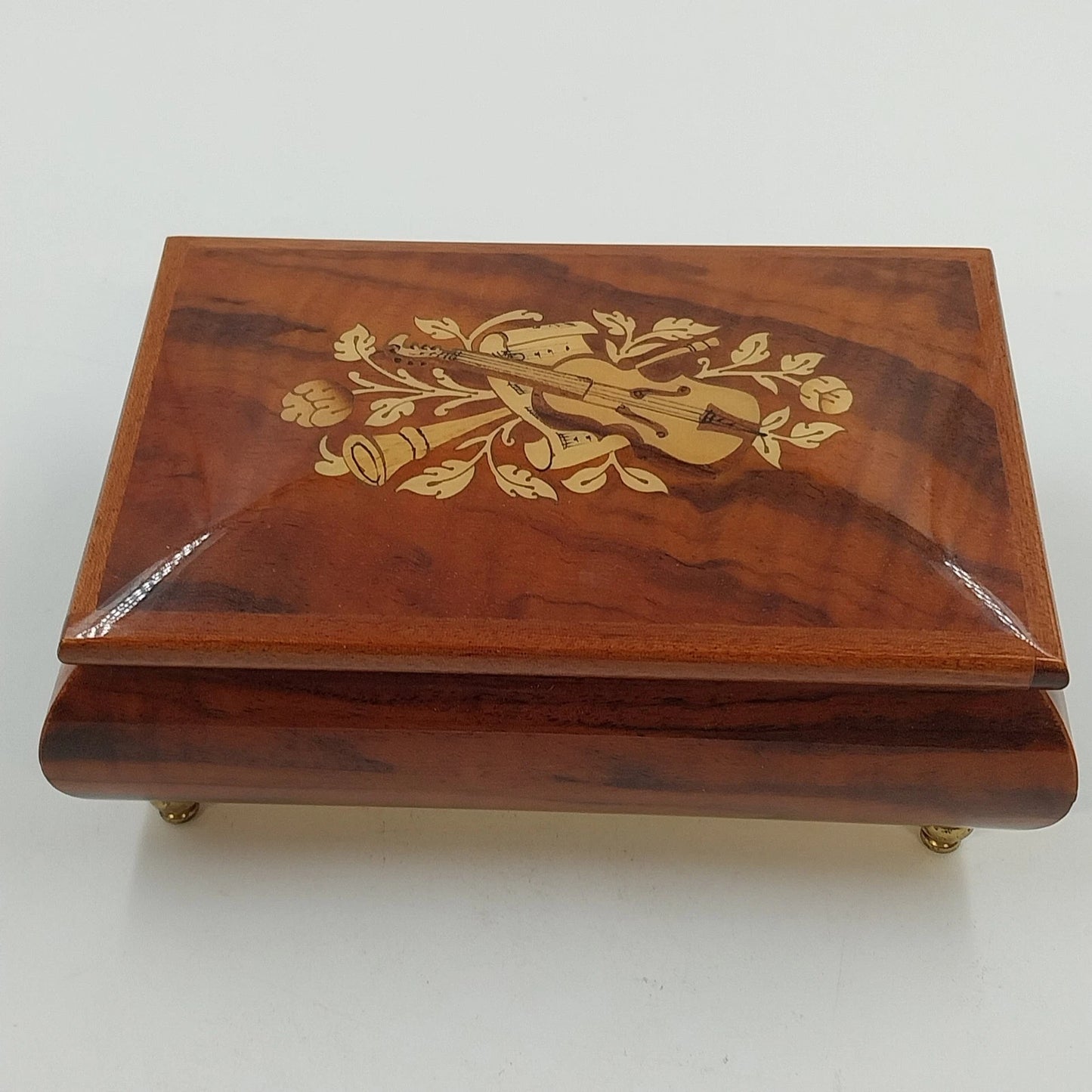 MAPSA Swiss Musical Movement Box Edelweiss Brass Wood Lacquer Music Jewelry Box