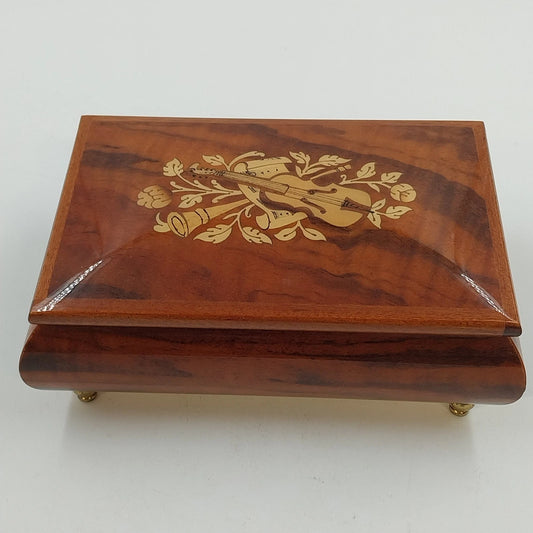 MAPSA Swiss Musical Movement Box Edelweiss Brass Wood Lacquer Music Jewelry Box