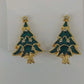 Christmas Tree Clip On Earrings Green Gold Tone Rhinestone Vintage Holiday 1990s
