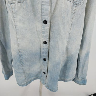 Ruff Hewn Women’s Denim Shirt Jacket XL Light Blue Snap Front w Pockets VTG